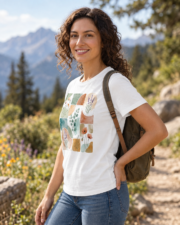 Back view of a white Stanley/Stella SATW002 women's t-shirt outdoors