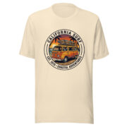 Front view of the California Surf retro van T-shirt in heather natural.