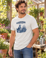 Man wearing the Cultivate Your Passion gardening T-shirt, front view