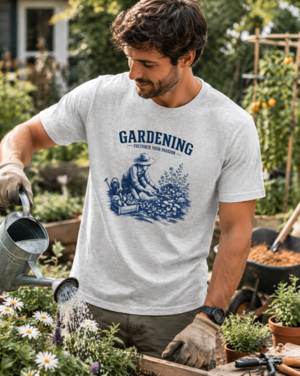 Model wearing the Cultivate Your Passion gardening T-shirt