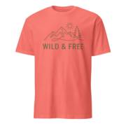 Coral silk Wild & Free Mountain Tee shown from the front