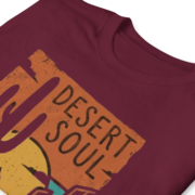 Close-up of the Arizona Desert Soul graphic on a maroon t-shirt