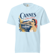 Cannes Côte d’Azur Tee in chambray, Comfort Colors 1717 front view