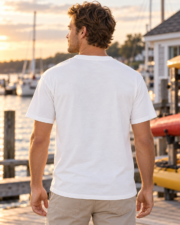 Man wearing the white Comfort Colors 1717 Kayak Club T-shirt from the back.