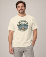 Man wearing the Ivory Lake House Club Crest T-shirt, front view, studio