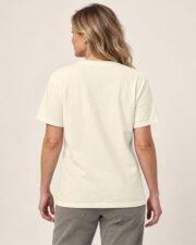 Back view of the plain Ivory Comfort Colors 1717 T-shirt on a woman, studio