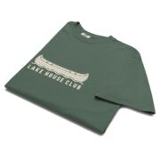 Folded Blue Spruce Lake House Club Canoe T-shirt showing the canoe print