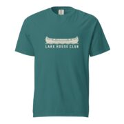 Emerald Lake House Club Canoe T-shirt laid flat, front view