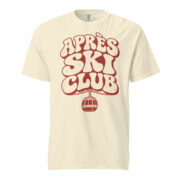 Ivory Après Ski Club Retro T-shirt laid flat, front view
