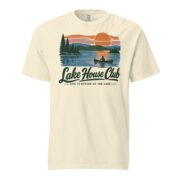 Ivory Lake House Club Sunset T-shirt laid flat, front view