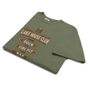 Folded Moss Lake House Club Signpost T-shirt showing the wooden signpost print