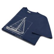 Folded True Navy Sailing Club Sail Plan T-shirt with the sailboat blueprint print
