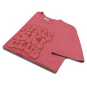 Watermelon Après Ski Club Retro T-shirt showing the tone-on-tone lettering and gondola, product shot