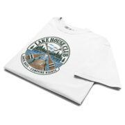 Folded White Lake House Club Crest T-shirt showing the lake club crest